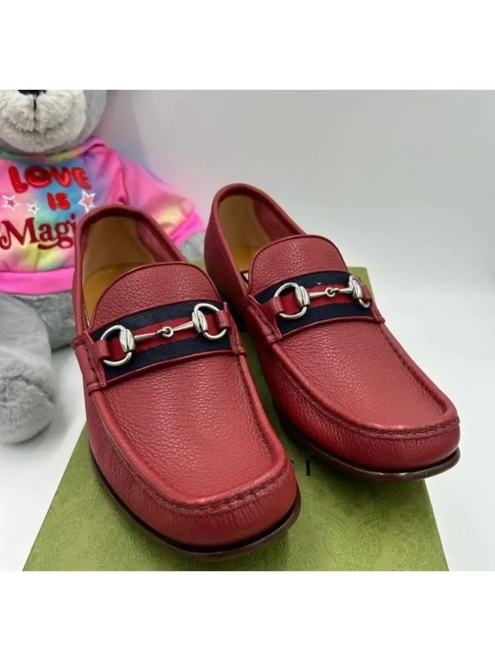 Men's Gucci horse bit web striped loafer size 9 fit 9.5 US made in Italy